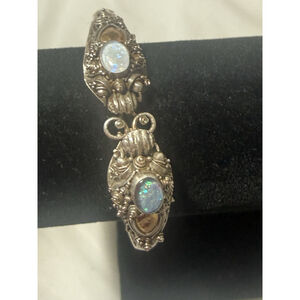 Vintage Asian Bali Snake Opal Bangle Bracelet Sterling Silver & 18k Gold